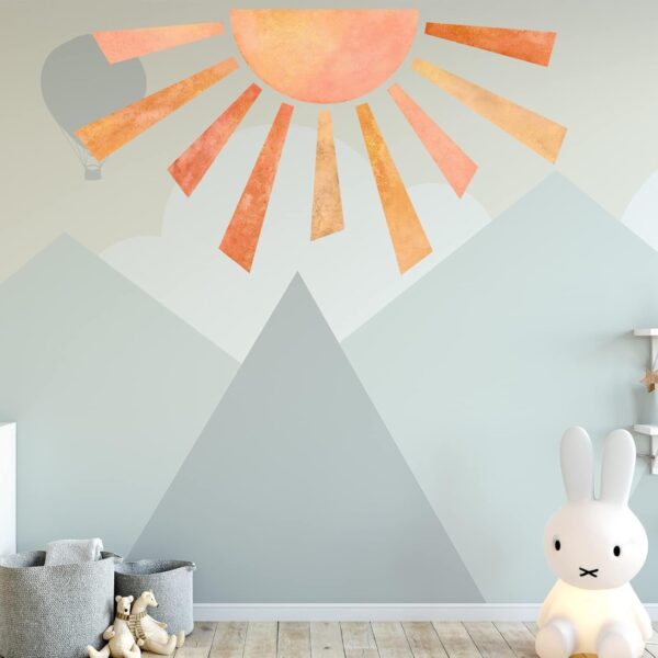 53x29.9 Inch Boho Half Sun Wall Decal - Watercolor Mural, Modern Vinyl Removable Peel and Stick Sticker for Classroom, Living Room, Bedroom, Playroom Decor 3