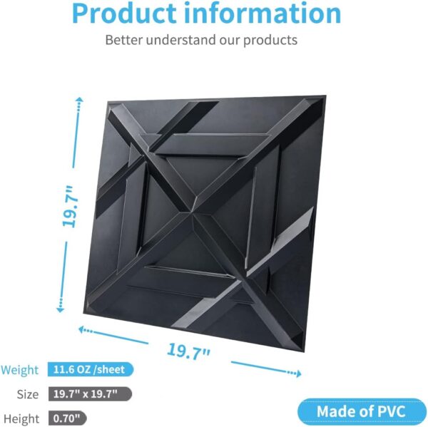PVC 3D Wall Panel, Decorative Wall Tile in Black 12-Pack 19.7"x19.7" 4
