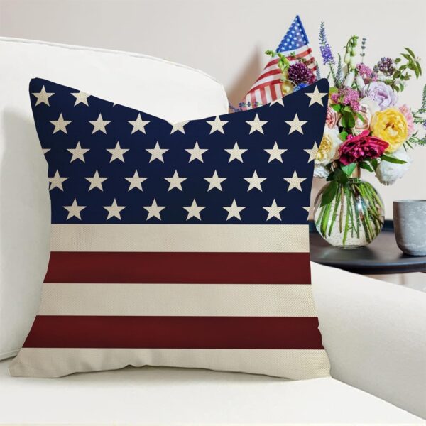 4th of July Patriotic Decorative Throw Pillow Covers 18x18 Set of 4, America USA Rustic Red White Blue Stripes Stars Outdoor Pillowcase, American Independence Day Cushion Case Home Decor 4