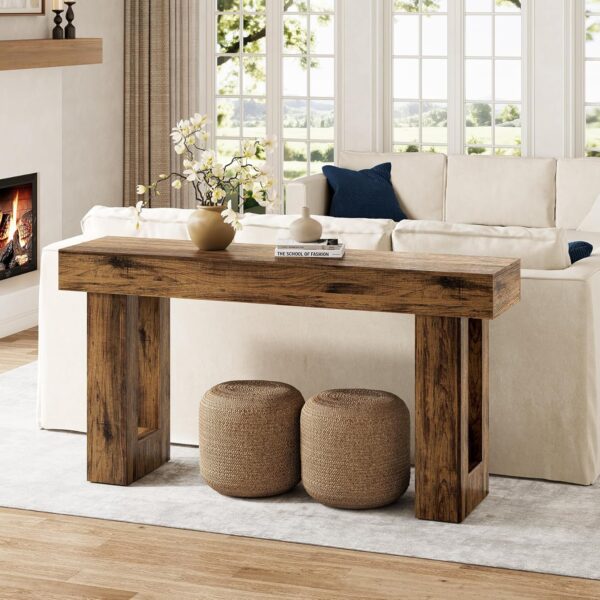 Little Tree 63 Inches Long Console Table for Entryway, Rustic Brown Sofa Table Behind Couch, Wooden Entry Table Foyer Hallway Table, Industrial Console Sofa Tables for Living Room 4