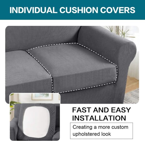 4 Piece Sofa Covers for 3 Cushion Couch Sofa Slipcover Soft Couch Cover for Dogs-Washable Sofa Furniture Covers with 3 Individual Cushion Covers, Jacquard Fabric (3 Cushion Sofa, Gray) 4