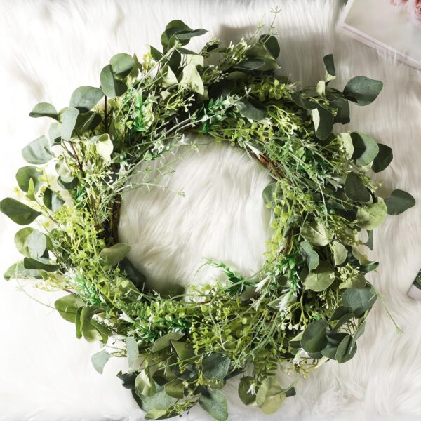 Spring Summer Wreath 20 Inch Decor for Front Door Persian Grass Eucalyptus Leaf Wreaths for Porch Farmhouse Home 4