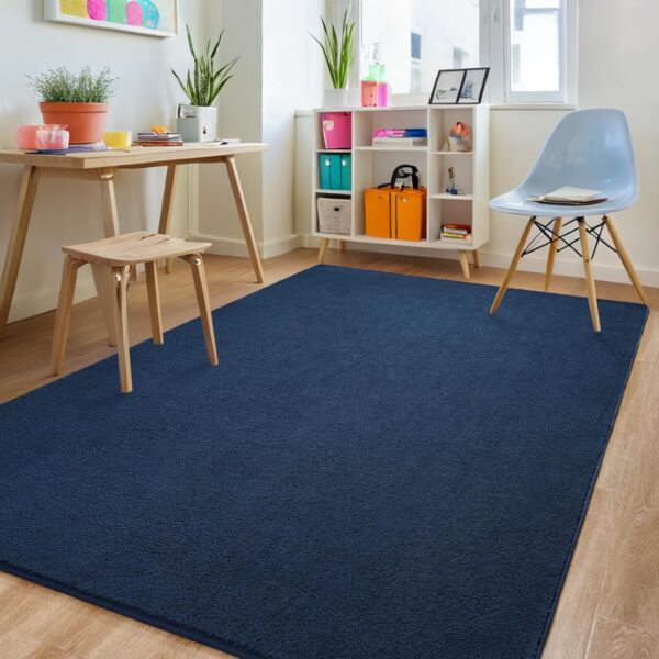 Rugs for Bedroom Living Room, 4x6 ft Navy Blue Area Rug, Washable Memory Foam Indoor Carpet, Modern Aesthetic Minimalist Non-Slip Carpets for Boys Girls Adults Home Decor 4