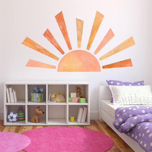 53x29.9 Inch Boho Half Sun Wall Decal - Watercolor Mural, Modern Vinyl Removable Peel and Stick Sticker for Classroom, Living Room, Bedroom, Playroom Decor 4