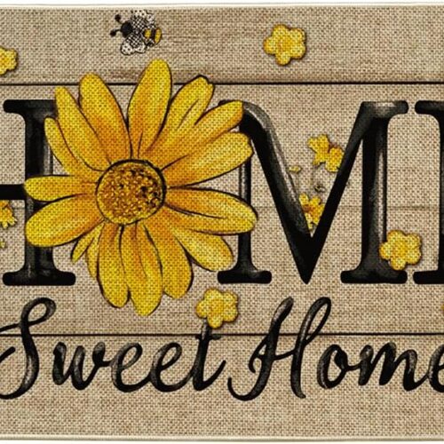 Bee Sunflower Daisy Home Sweet Home Spring Doormat, Home Summer Decor Low-Profile Switch Rug Door Mat Floor Mat for Indoor Outdoor 17x29 Inch