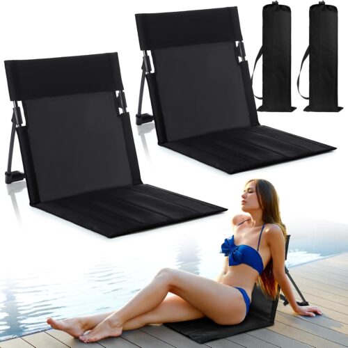 2 Pcs Foldable Poolside Chairs Portable Beach Chair ​Folding Poolside Chairs for Edge of Pool for Adults Traveling Camping Picnic Lawn Accessories (Black)