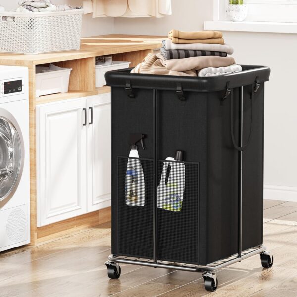 150L Large Laundry Basket with Wheels, Rolling Laundry Hamper with Removable Laundry Bag & Metal Frame, Oxford Fabric Dirty Clothes Hampers for Bedroom, Laundry Room, Bathroom, Dorm(Black) 1