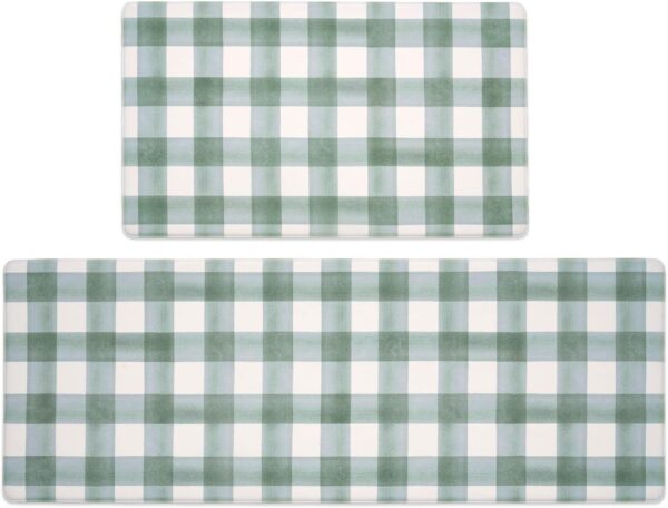 Modern Farmhouse Plaid 2 Piece Set Kitchen Mats for Floor Anti Fatigue Waterproof & Non-Skid Kitchen Rugs Cushioned Kitchen Mat for Standing Washable Comfort Desk Kitchen Runners 1