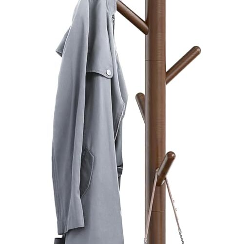 Simple Houseware Wooden Coat Rack Stand Garment Adjustable Tree Rack, 9 Hooks, Walnut