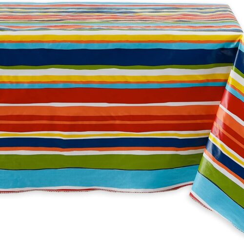 Vinyl Tabletop Collection Indoor/Outdoor Spill-Proof Flannel Backed Tablecloth, Rectangle, 60x102, Summer Stripe