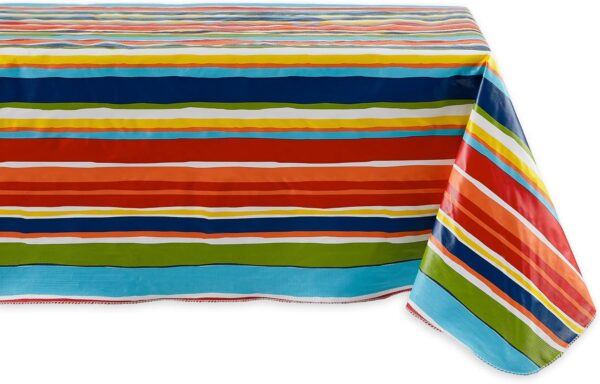 Vinyl Tabletop Collection Indoor/Outdoor Spill-Proof Flannel Backed Tablecloth, Rectangle, 60x102, Summer Stripe 1