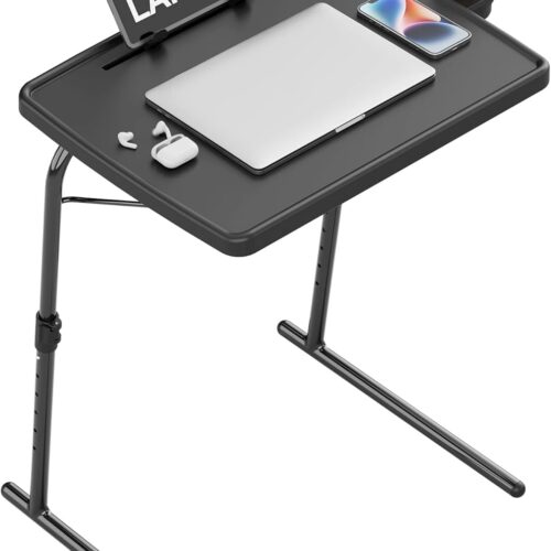 X TV Tray Table, Allpop Large TV Dinner Tray for Eating, Adjustable Folding Laptop Table with Book Stand, Cup Holder & Tablet Slot on Couch & Bed, Black
