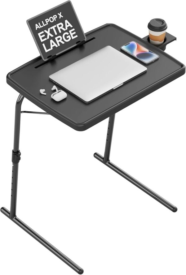 X TV Tray Table, Allpop Large TV Dinner Tray for Eating, Adjustable Folding Laptop Table with Book Stand, Cup Holder & Tablet Slot on Couch & Bed, Black 1