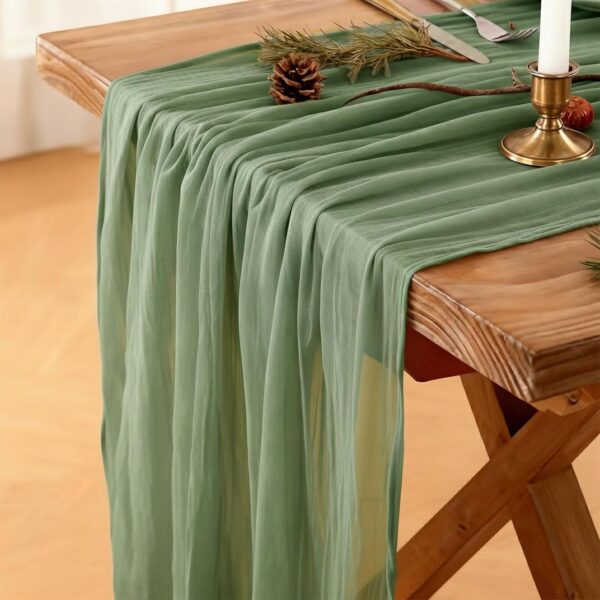 Sage Green Table Runner, 120 Inch 10 FT Boho Rustic Cheesecloth Gauze, Farmhouse Centerpieces Decor for Wedding Spring Easter Baby Bridal Shower Party Decoration, 1 Pack 1