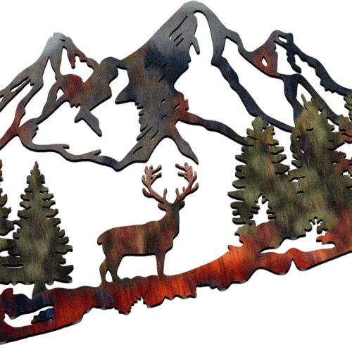 Rustic Metal Forest Deer Wall Art Mountain Cabin Decor Rustic Animal Hunting Decoration for Bedroom Wall Decoration, 13 x 8 Inch(Fresh Color)