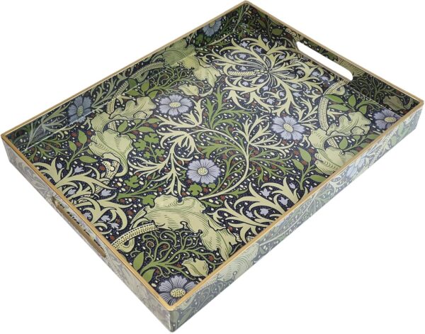 Serving Tray with Handles, Plastic Decorative Tray for Coffee Table, Living Room, Home Decor, Seaweed 1