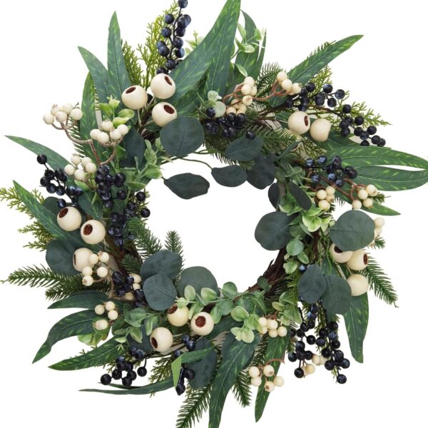 All Season Front Door Wreath 20 Inch - Summer Wreaths for Front Door Outside, Winter Wreath Olive Eucalyptus Leaves with Mixed White Berries for Farmhouse Home Porch Wall Window Wedding Holiday Decor 1