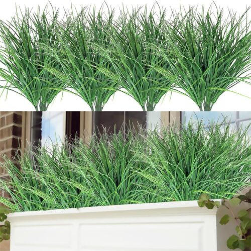 Fake Grass Plant Artificial Wheat Grass Plants Bushes Plastic Plants for Outdoors Uv Greenery Filler (8 Pcs)