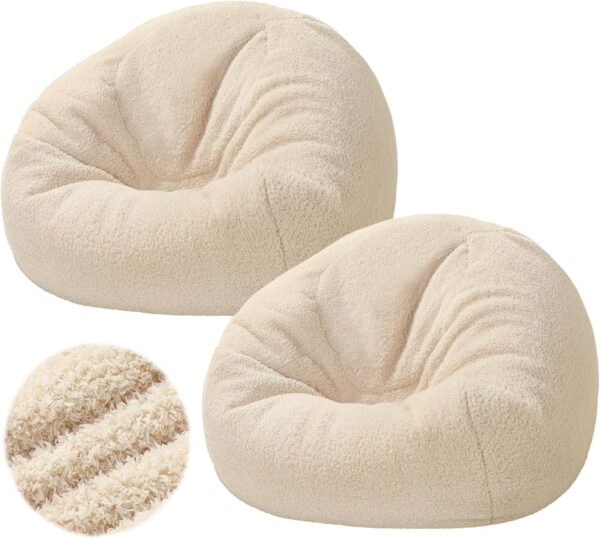 2 Pcs Stuffed Animal Storage Bean Bag Chair Cover for Adults (No Filler) Zipper Soft Bean Bag Cover for Organizing Plush Toys, Textile or Foam(White,Small) 1
