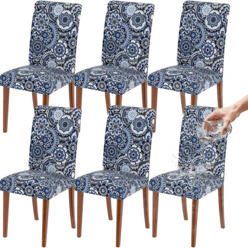 Waterproof Dining Chair Covers Set of 6,Stretch Spandex Chair Slipcovers for Dining Room Chairs, Removable Washable Kitchen Chair Covers, Elastic Chair Protectors for Home Restaurant Banquet