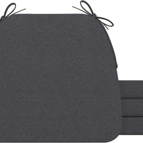 D-Shaped Chair Cushions, 2" Thick Dining Chair Pads with Ties and Removable, Machine-Washable Cover, 17" x 16", Set of 4, Dark Grey