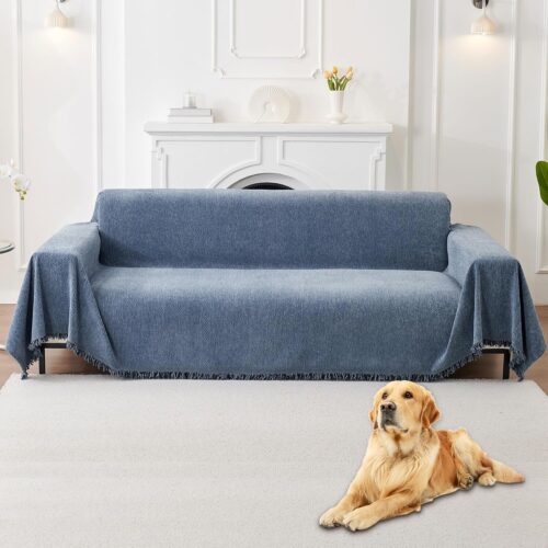 Non Slip Couch Cover Sofa Covers for 3 Cushion Couch Washable sectional Couch Covers for Dogs pet Furniture Protector Couch Cover Blanket for Living Room (Blue, 91"x134")