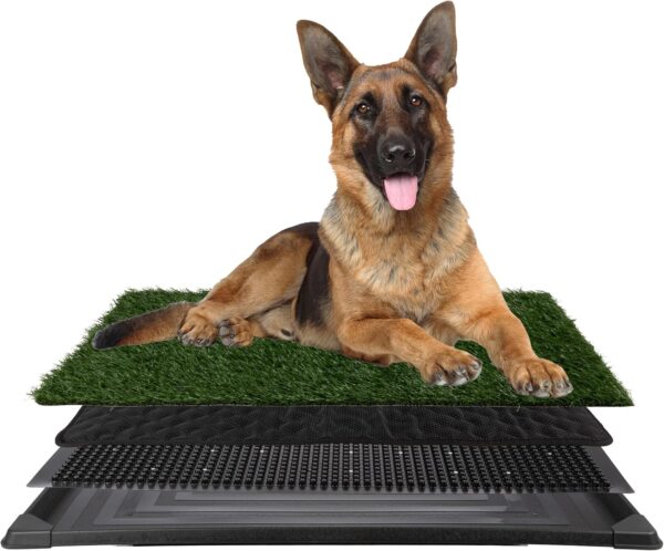 Dog Grass Pad with Tray - 35.5x23.5in Reusable Pee Pads for Dogs - 4-Layer Indoor/Outdoor Artificial Grass Pee Pad - Dog Housebreaking Supplies for Puppy Training by PETMAKER 1
