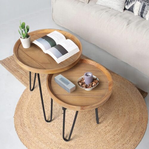 Nesting Tables for Living Room, Round Nesting Coffee Table, Farmhouse End Tables Living Room Set of 2, Wood Side Tables Set of 2 for Sofa, Bedroom