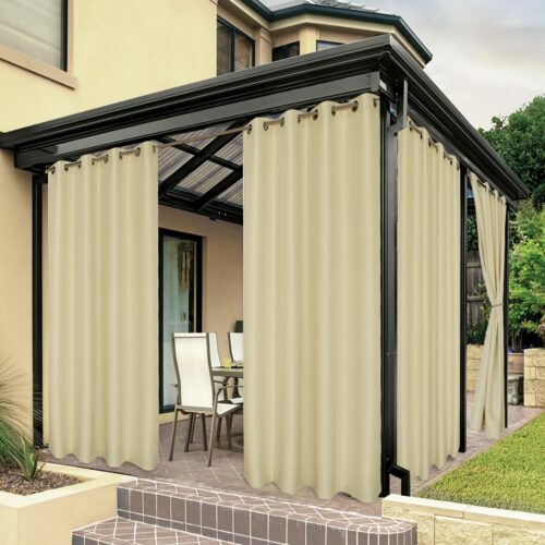 Waterproof Outdoor Curtains for Patio, Premium Thick Privacy Weatherproof Grommet Outside Curtains for Porch, Pergola, Cabana, 1 Panel, 54W x 84L inch, Cream