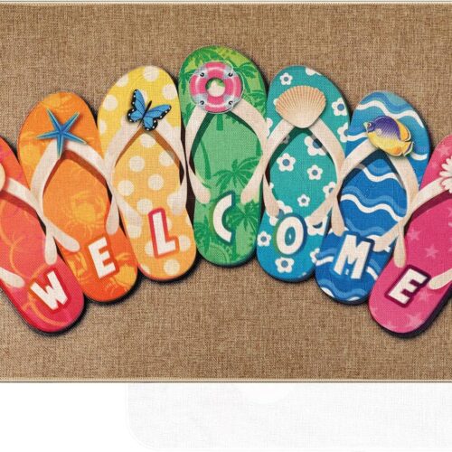 Summer Flip Flop Door Mat Non Slip Rubber Summer Slippers Welcome Doormat Nautical Beach Flip Flops Front Door Rug for Indoor Outdoor Floor Mat Bath Room Home Decoration 27.5 x 16.5 Inch