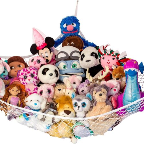 Large Stuffed Animal Hammock | Corner Hanging Organizer, Toy Storage, Stuffed Animal Storage Net | Made From Quality Fishing Net, Holds 12lbs | 79"x63"x63" (White)