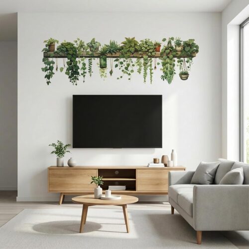 Green Plant Wall Stickers Vinyl Wall Decals Removable Wall Clings Peel and Stick Wall Mural for Bedroom Living Room Office (Large)