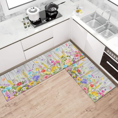 Spring Kitchen Rugs Mats Decor Non-Slip Washable Colorful Summer Floral Kitchen Rug Mat Spring Kitchen Mats for Floor
