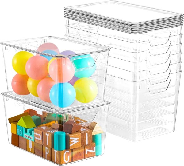 6 Pack Clear Storage Bins with Lids, 7 Quart Stackable Storage Boxes for Storage and Organization, Plastic Storage Containers with Lids, Plastic Bins with Handles for Office, Bedroom, Study Room 1