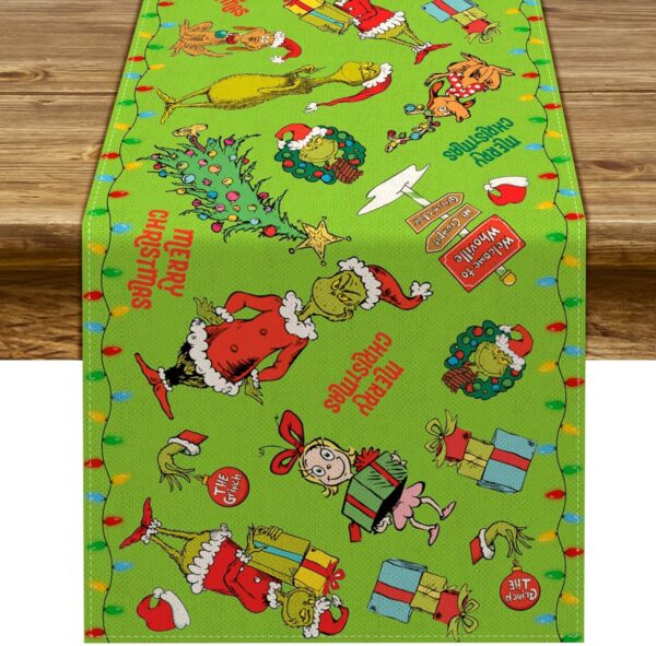 Merry Christmas Table Runner Christmas Xmas Winter Holiday Season Party Decorations Kitchen Fireplace Dining Room Home Decor (Green, 13" x 72") 1