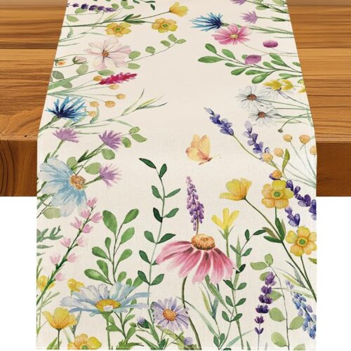 Bloss Spring Table Runner 72inch Long, Lavender Daisy Summer Floral Table Runner, Easter Tables Runners for Kitchen Dining Tables Decor,Wedding,Daily Party Decor,13x72 Inch
