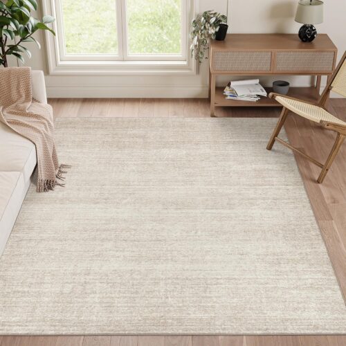Washable Rugs 5x7 - Stain Resistant 5x7 Area Rugs for Living Room, Non Slip Backing Printed Rugs for Bedroom, Folable Machine Washable Area Rug (5'x7', Beige)