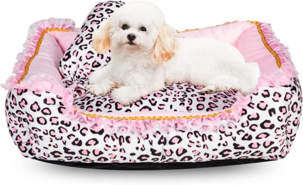 Dog Bed for Small Dogs - Cute Pink Leopard Dog Bed,Cat Beds for Indoor Cats Washable - Square Shape Cat Dog Sofa Bed Pet House Nest Cave(M, 20.8"L x 18"W x 5.5") 1