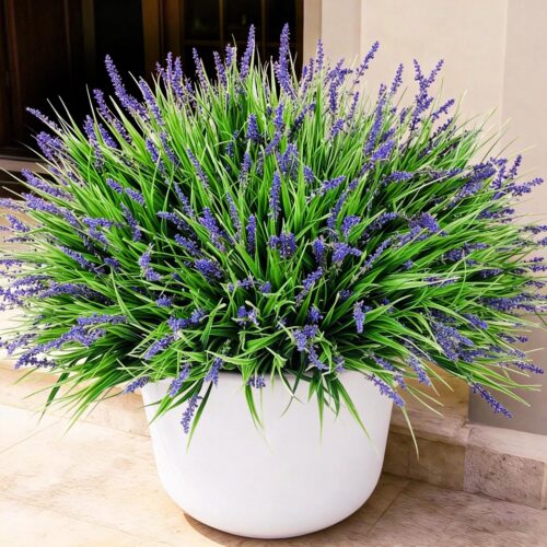 20PCS Artificial Plants Fake Flowers Monkey Grass for Outdoors,UV Resistant Realistic Purple Faux Greenery Shrubs Outside Decor for Home Garland Porch Patio Balcony Planter Yard Office Pathway
