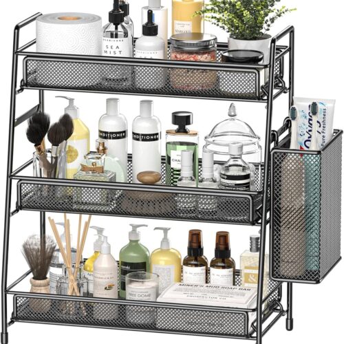 Bathroom Countertop Organizer Shelf - 3 Tier Counter Spice Rack Metal Makeup Rack Small Coffee Station Organizer for Sink/Bedroom/Living room/Kitchen/Office