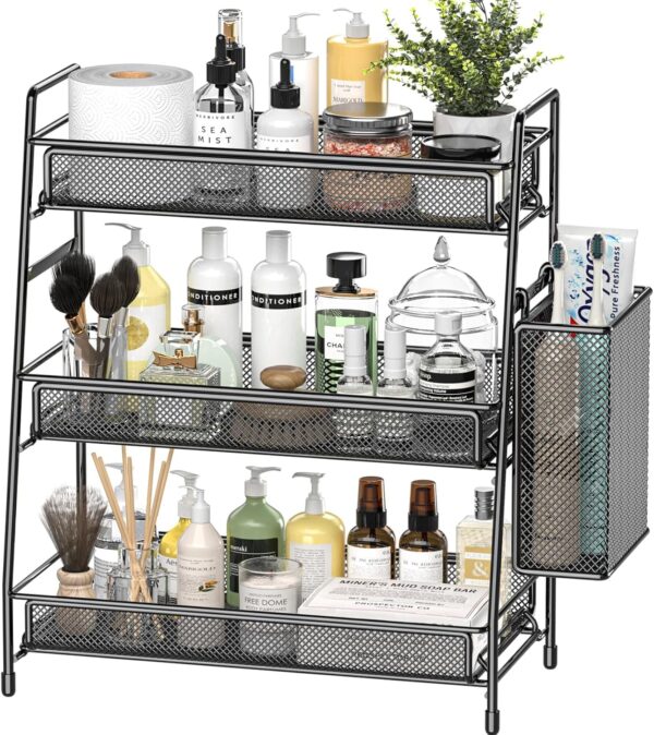 Bathroom Countertop Organizer Shelf - 3 Tier Counter Spice Rack Metal Makeup Rack Small Coffee Station Organizer for Sink/Bedroom/Living room/Kitchen/Office 1