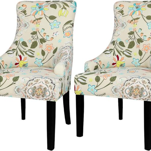 Wingback Side Chair Slipcover - Stretch Wingback Chair Covers with Pattern,Armless Wingback Chair Slipcover,Wingback Dining Chair Covers,Arm Chair Protector Cover for Room Home Decor （2PCS）