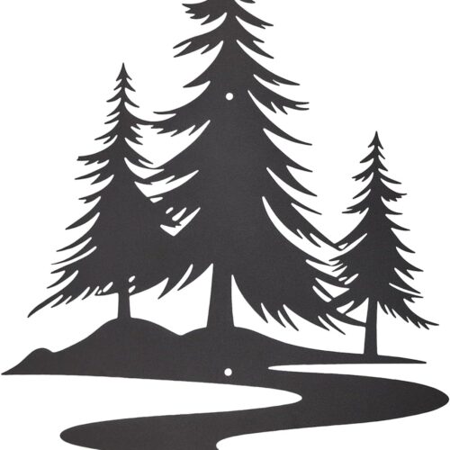 Metal Pine Tree Wall Art Black Rustic Cedar Tree Wall Decor for Living Room Office Farmhouse, Forest Nature Lovers Gift,Black