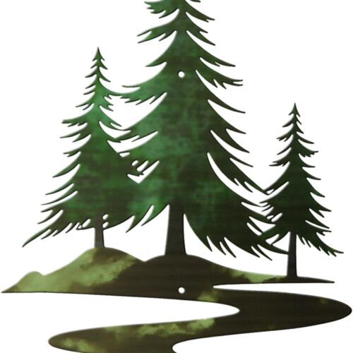 Metal Pine Tree Wall Art Rustic Cedar Tree Wall Decor for Living Room Office Farmhouse, Forest Nature Lovers Gift, Forest Green