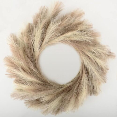 Pampas Grass Wreath, 25'' Faux Pampas Wreath for Front Door, Artificial Pampas Wreath for All Seasons, Boho Wall Decor, Farmhouse Pampas Grass Garland, DIY Wreath Arrangement (Ivory&Taupe)