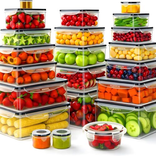40 Pcs 85oz Large Food Storage Containers with Lids (20 containers & 20 lids), Stackable Airtight Leakproof BPA-Free Reusable Meal Prep Containers, Freezer Microwave Dishwasher Safe