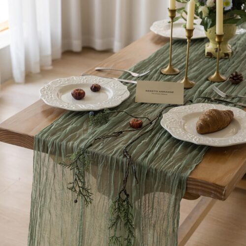 Sage Green Table Runner Easter Sheer French Country Decor Rustic Gauze Bali Yarn Cheesecloth 120 Inch 10 FT Cheese Cloth for Wedding Baby Bridal Shower Party Spring Home Decorations