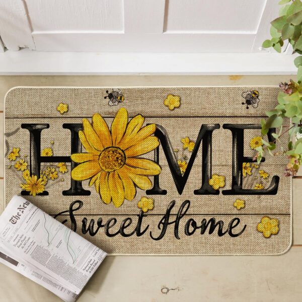 Bee Sunflower Daisy Home Sweet Home Spring Doormat, Home Summer Decor Low-Profile Switch Rug Door Mat Floor Mat for Indoor Outdoor 17x29 Inch 2