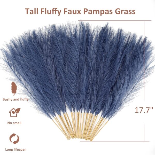 Navy Blue Pampas Grass Small, 30 Pcs 17" Faux Pampas Grass Short Decor, Pompas Grass Flower Arrangement and Vase Filler for Boho Home Wedding Decoration 2