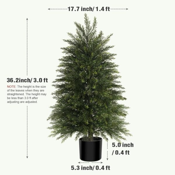 Artificial Cedar Trees Set of 2, Realistic Faux Evergreen Topiary Bushes Plants, Outdoor Potted Fake Cypress Shrubs for Front Porch Garden Home Living Room Decor 2